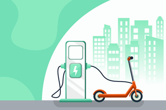 orange scooter charging in city clip art preview