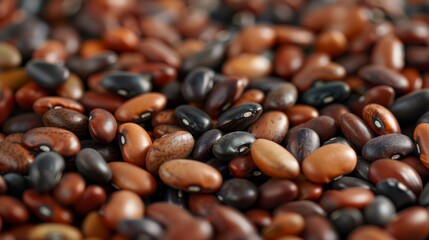  A tight shot of various bean types stacked atop one another