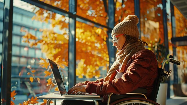 Inclusion at Work: Cinematic Documentary of Determined Worker in Wheelchair at Modern Office