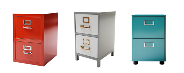 Compact filing cabinet for office, on isolated transparent background