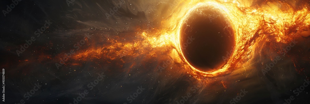 Aufkleber abstract illustration of a black hole with a 3d accretion disk glowing intensely where 2d particles 