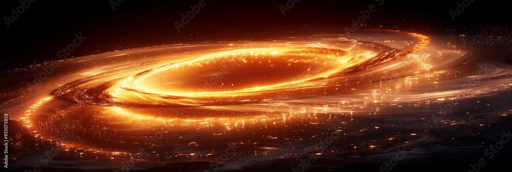Aufkleber abstract illustration of a black hole with a 3d accretion disk glowing intensely where 2d particles 