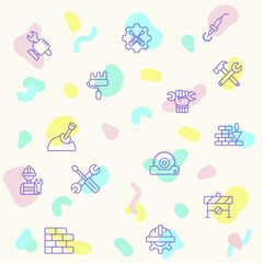 Fototapeta premium Vector illustration of a cute Labor Day and industry. Collection of engineer, architect, service, job, worker, factory, builder, labour, employee, helmet and other elements. Isolated on beige.