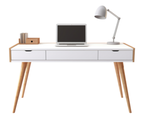 Functional and sleek office desk, on isolated transparent background