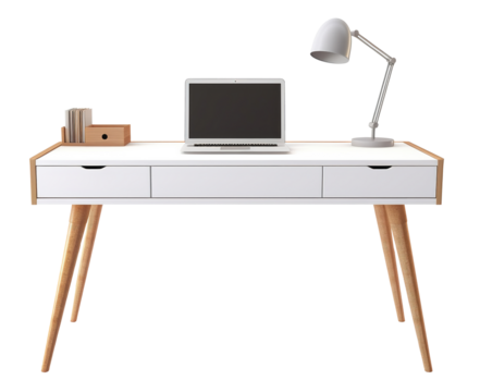 Functional and sleek office desk, on isolated transparent background
