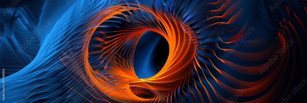 Poster abstract illustration of a black hole with the schwarzschild radius as a 3d boundary surrounded by 2