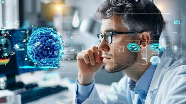 Scientist analyzing brain data at a research lab