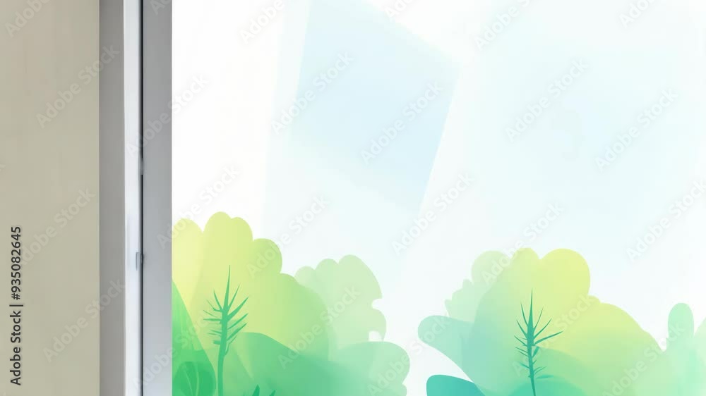 Poster exploring a serene view from a window with soft greenery and natural light during a calm afternoon