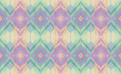 Ethnic motif seamless pattern. Handmade repeating ikat art or tribal ornament for wallpaper. Geometric design element for printing on fabric and textiles. Hand drawn abstract vector illustration
