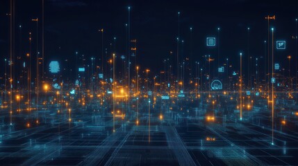 Obraz premium Digital Cityscape: A Visual Representation of the Interconnected World