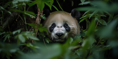 A portrait of a     hiding in the bushes of a beautiful  jungle background during the day time closeup shot and sharp colors
