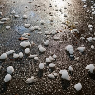 hail falling on the pavement, AI generated