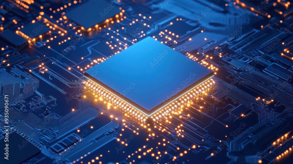 Poster close-up of a cpu chip on a circuit board