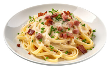 Pasta carbonara a classic italian dish, on isolated transparent background