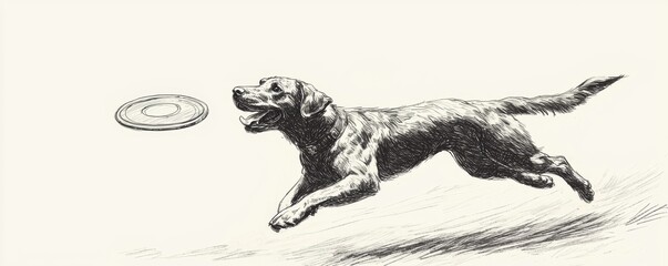 A playful dog running joyfully after a flying frisbee in a bright, sunny environment, capturing the essence of fun and energy.