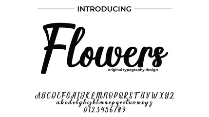 Flowers Font Stylish brush painted an uppercase vector letters, alphabet, typeface