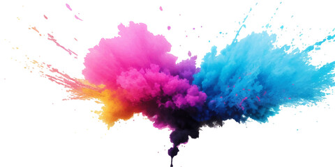 Bright colorful watercolor splash splatter stain brush strokes on white background. Modern vibrant aquarelle spot. Aquarelle explosion on white. Element. Vector watercolor illustration isolated design