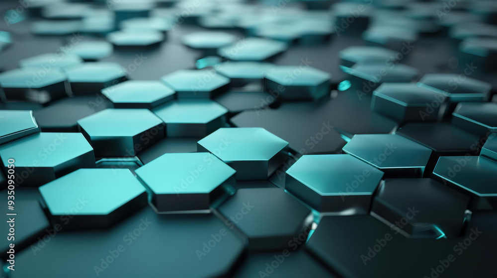 Poster discover stunning hexagonal patterns that illuminate innovation in technology against a sleek dark b