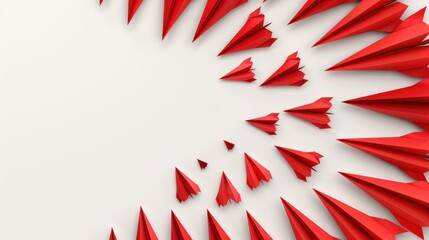 Fototapeta premium A dynamic scene of paper planes circling, symbolizing the concepts of leadership and success in a vibrant, minimalist way.