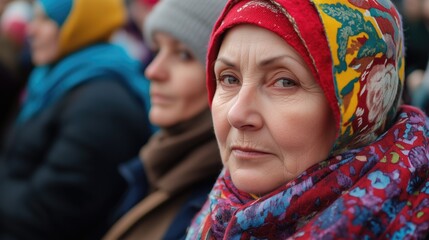 Senior people of Ukraine on the street demostration outdoors