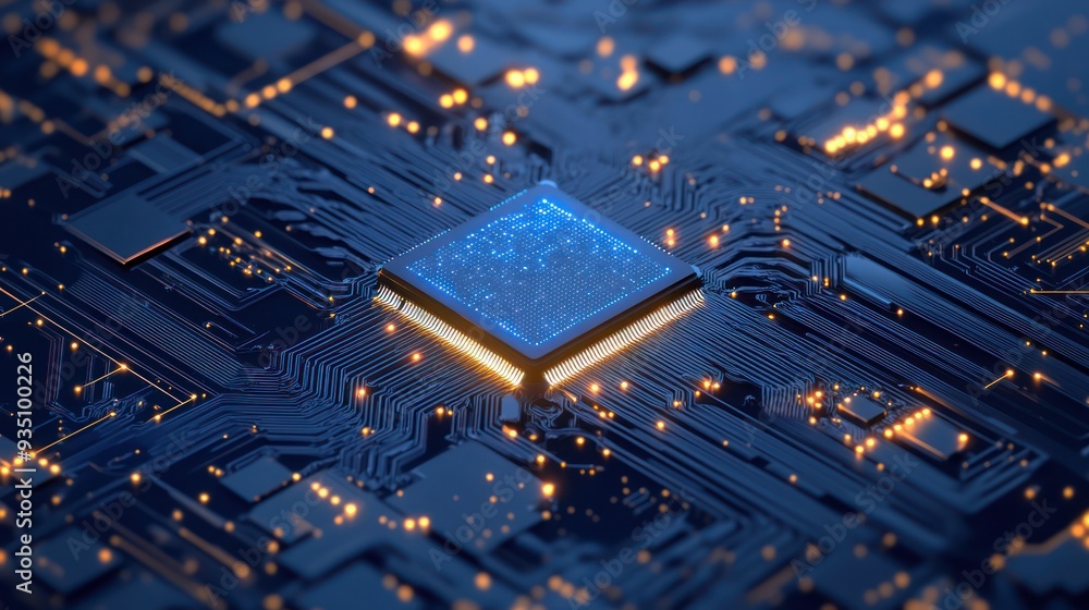 Poster a close-up of a microchip on a circuit board