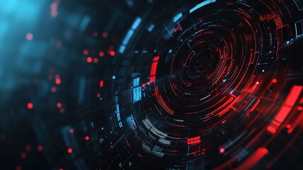 Obraz premium Cybernetic Vortex: A mesmerizing digital abstraction of a futuristic vortex, swirling with vibrant blue and red hues, evoking the power and complexity of modern technology. 