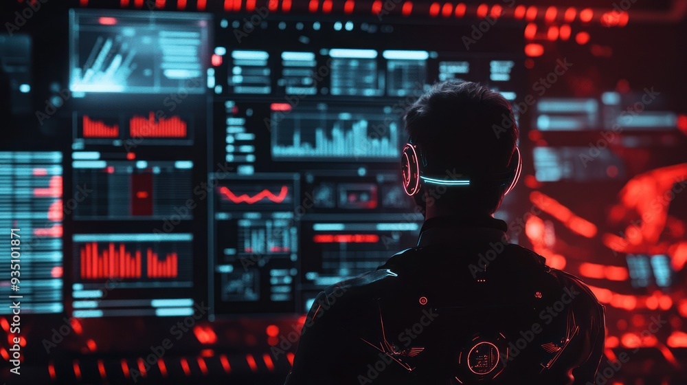Aufkleber cyberpunk hacker analyzing data