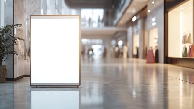 Vertical blank white billboard digital screen inside the mall for promotion and advertisement mockup material background wallpaper AI generated image