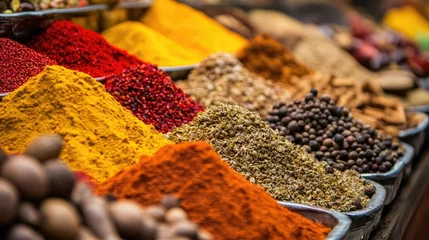 South Asian spices laid out in a market stall, with room for culinary or travel-related text. © SETSU ST