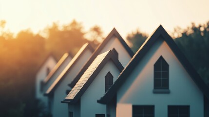 Ascending Property Values - Conceptual Image of House Rooftops as Arrows of Economic Growth in Morning Light