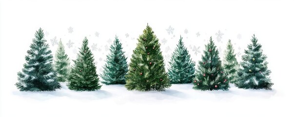 Obraz premium Christmas tree farm, featuring rows of evergreen trees against a white background.