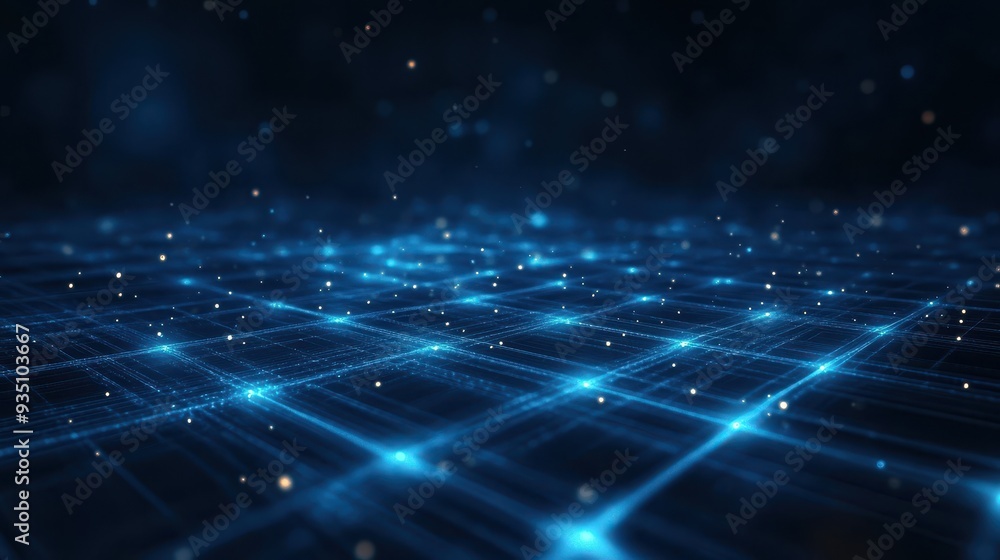 Aufkleber a digital abstract background with glowing blue lines and particles.