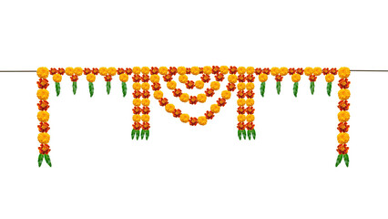 Toran Indian traditional door garland of mango leaves and marigold flowers for marriage and festivals traditional.