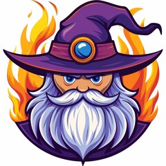 Fototapeta premium Fiery Wizard with Purple Hat and Long White Beard