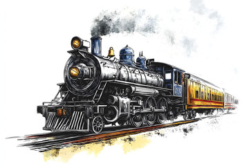 Obraz premium Steam Locomotive hand drawn sketch. Vector illustration desing.