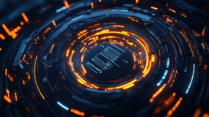 Abstract Futuristic Interface Design with Orange Glowing Lines