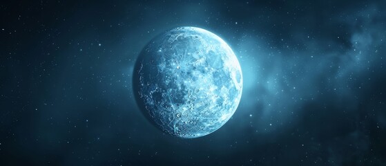 Fototapeta premium An artist's depiction of a blue planet amidst the night sky, speckled with stars behind