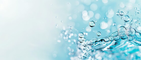  A tight shot of blue-and-white water bubbles, their images slightly blurred as they surface