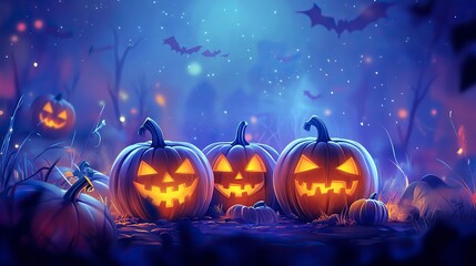Halloween event background with charming upscale pumpkins. Premium illustration for banners, posters, greetings and Halloween celebrations. generative ai