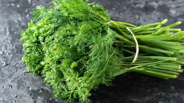 Freshly harvested dill bunch ready for cooking and garnishing dishes in a kitchen setting