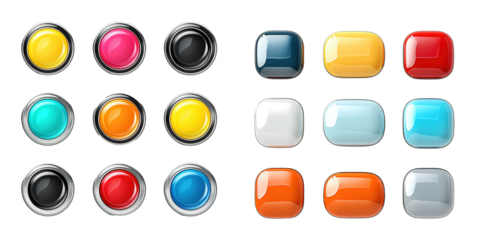 3D buttons with modern design, on isolated transparent background
