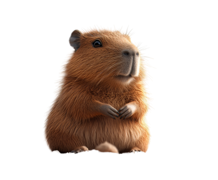 Adorable capybara sitting, showing fluffy fur and cute expression. Perfect for nature, wildlife, and animal-themed content.