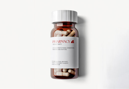 Branding Flatlay Medicine Bottle Label Mockup With Generative AI