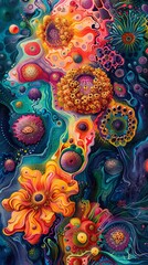 Naklejka premium Abstract floral patterns merging with cosmic energy