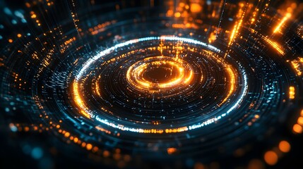 Obraz premium Mesmerizing Futuristic Portal into Glowing Digital Cosmos with Swirling Particles and Luminous Geometric Patterns