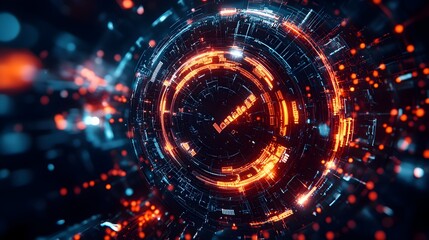 Obraz premium Radiant Cosmic Vortex Mesmerizing Futuristic Digital Art with Dynamic Glowing Particles and Flowing Luminous Rings
