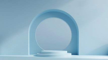 Podium, blue studio or stage design template for your product placement, advertising or marketing,Blue podium Studio showroom pedestal, fashion showcase, a minimalist, modern abstract scene featuring

