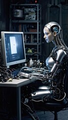cyber woman with computer