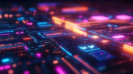 Fototapeta premium Futuristic Glowing Digital Technology Circuit Board Background