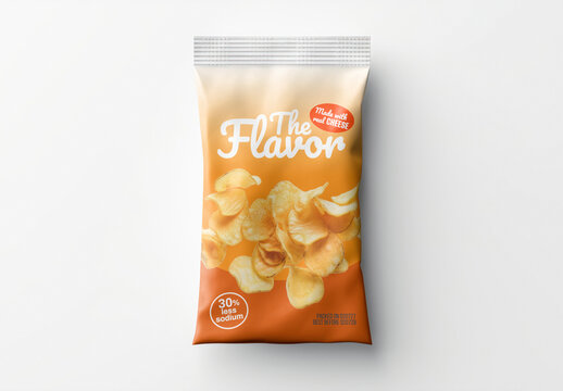 Product Packaging Flatlay Chip Bag Mockup With Generative AI